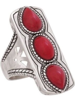 Silpada Sterling Silver Red Triple Stone Navajo-Inspired Ring